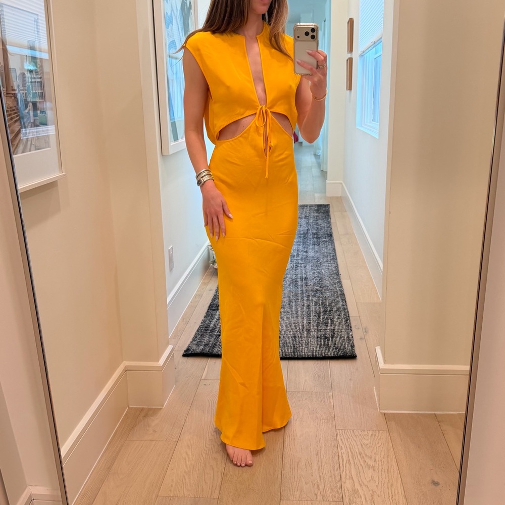 Christopher Esber Triquetra Yellow Cutout Silk Maxi Dress